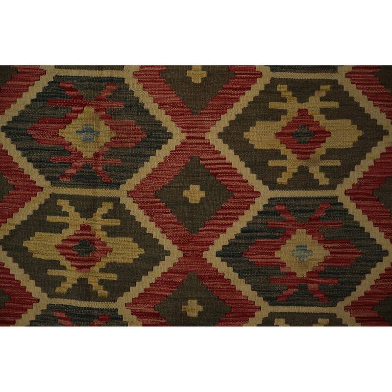 Hand Woven Oriental 100% Wool Carpet Southwestern Tribal Red Kilim Area Rug - 9' 10'' X 6' 6''