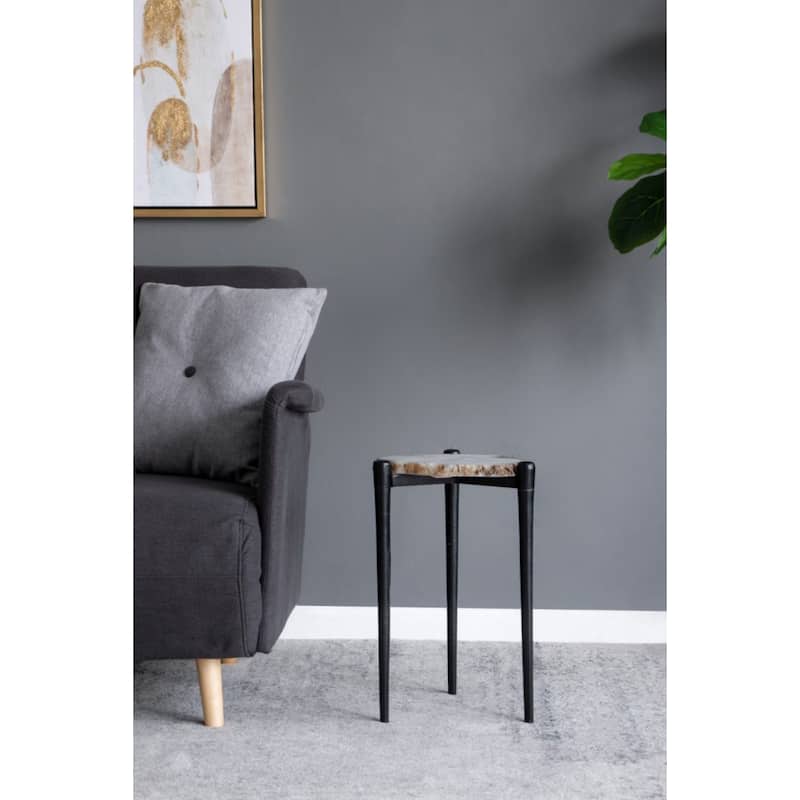 Agate Side Table with Metal Legs - 17.75" - Black and White
