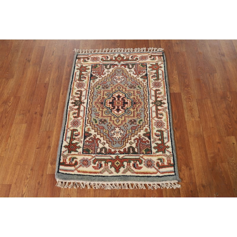 Geometric Grey Heriz Serapi Foyer Rug Hand-Knotted Wool Carpet - 2'0" x 3'0"