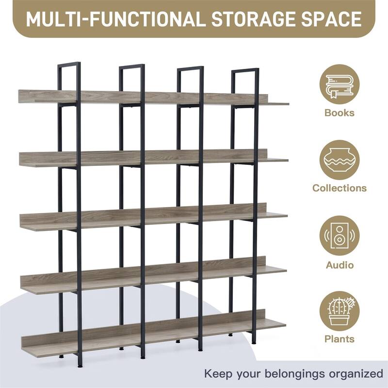 Merax Vintage Industrial 5 Tier Bookcase with Open Shelves