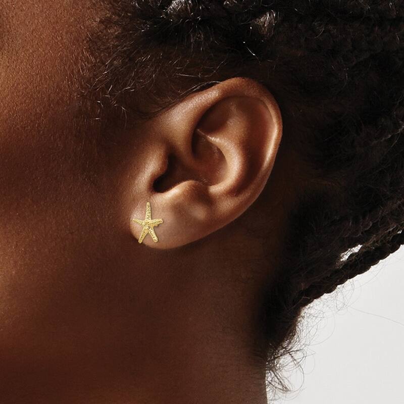 Curata 14k Yellow Gold Textured 11mm Starfish Post Earrings