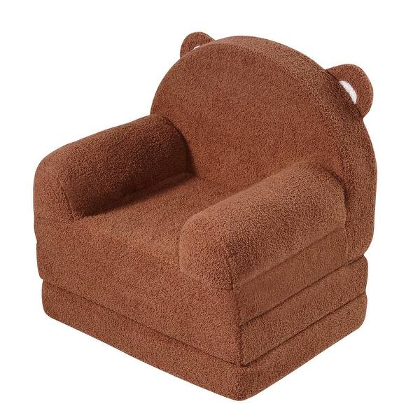 slide 2 of 10, Brown Velvet Kids Sofa Chair, Foldable, Soft and Easy to Clean - 44.88” L x 19.69” W x 14.17” H Brown