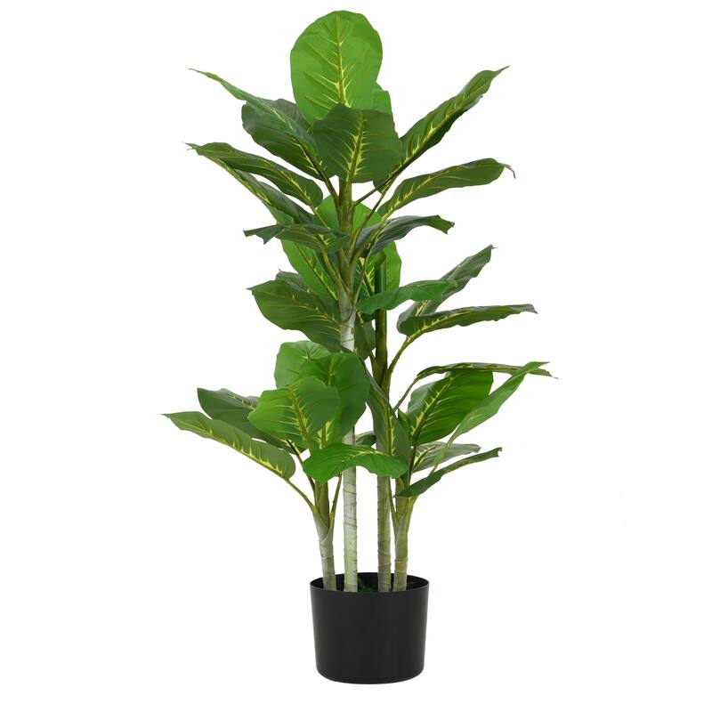 Roomfitters 42" Artificial Dieffenbachia Plant with Black Plastic Pot, Indoor Decorative Faux Tree