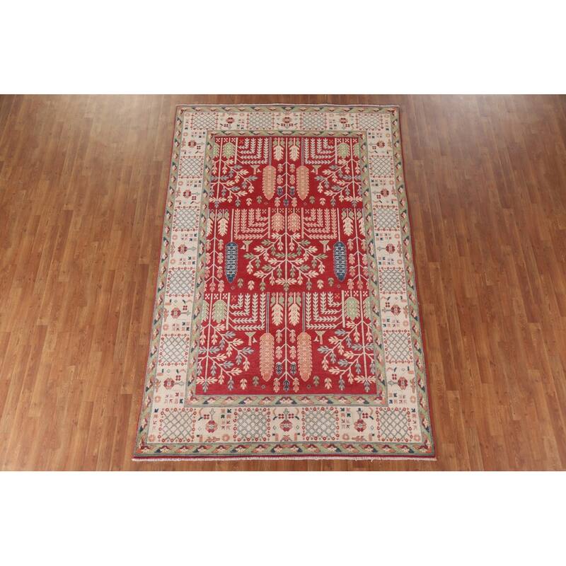 Hand Knotted Oriental 100% Wool Carpet Traditional Geometric Red Kazak Area Rug - 10' 0'' X 6' 4''