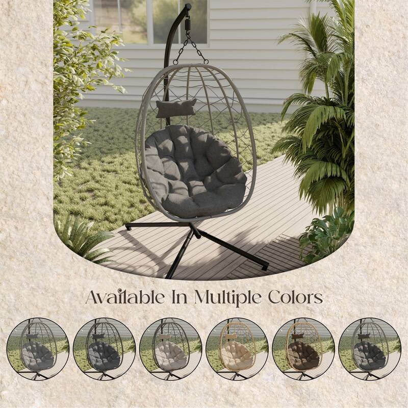 LeisureMod Summit Foldable Hanging Egg Swing Chair with Removable Cushion for Porch, Patio, Backyard, Garden, Lounge