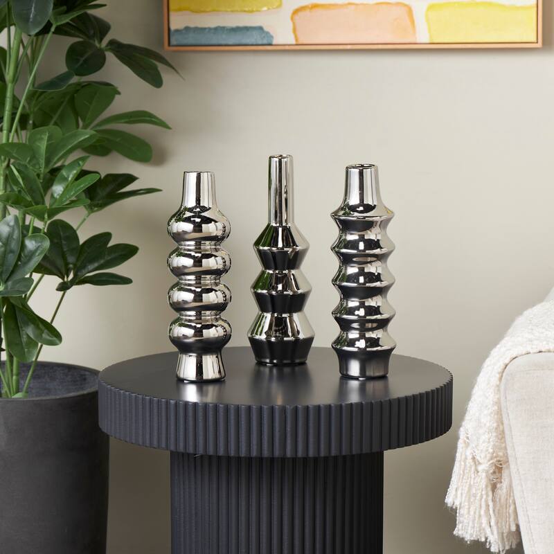 Ceramic Bubble Inspired Abstract Vase with Varying Shapes (Set of 3) - Silver