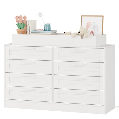 Changing Table Dresser with Power Outlet, 8 Storage Drawers, Nursery Organizer