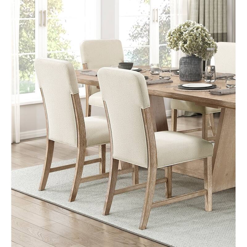 Modern Comfortable Dining Side Chairs Set of 2pc Plush Chenille Upholstered Seat and Back Wooden Furniture - Beige