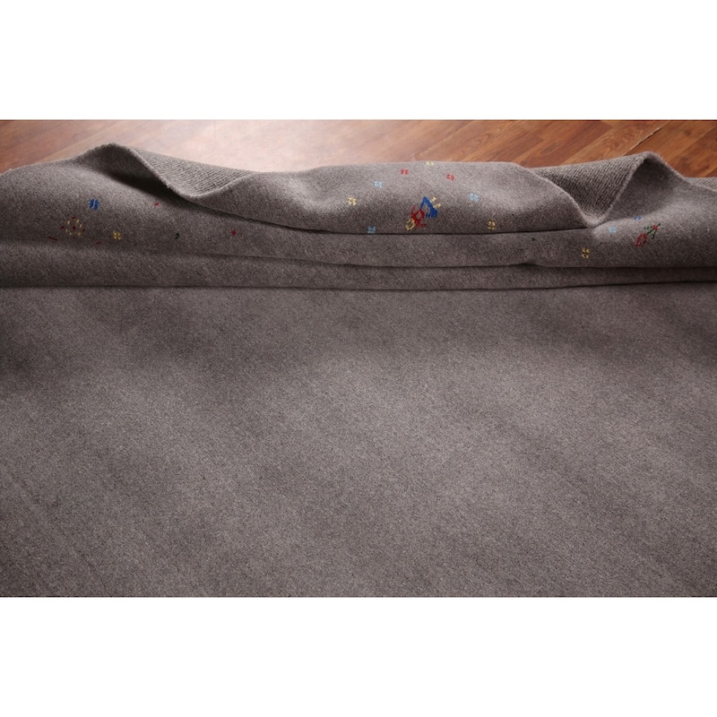 Tribal Gray Gabbeh Area Rug Hand-Knotted Wool Carpet - 9'4" x 12'1"