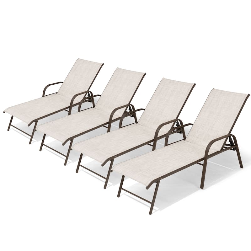 Set of 2/4 Outdoor Aluminum Chaise Lounge Chairs with Adjustable Backrest - Beige - 4PC