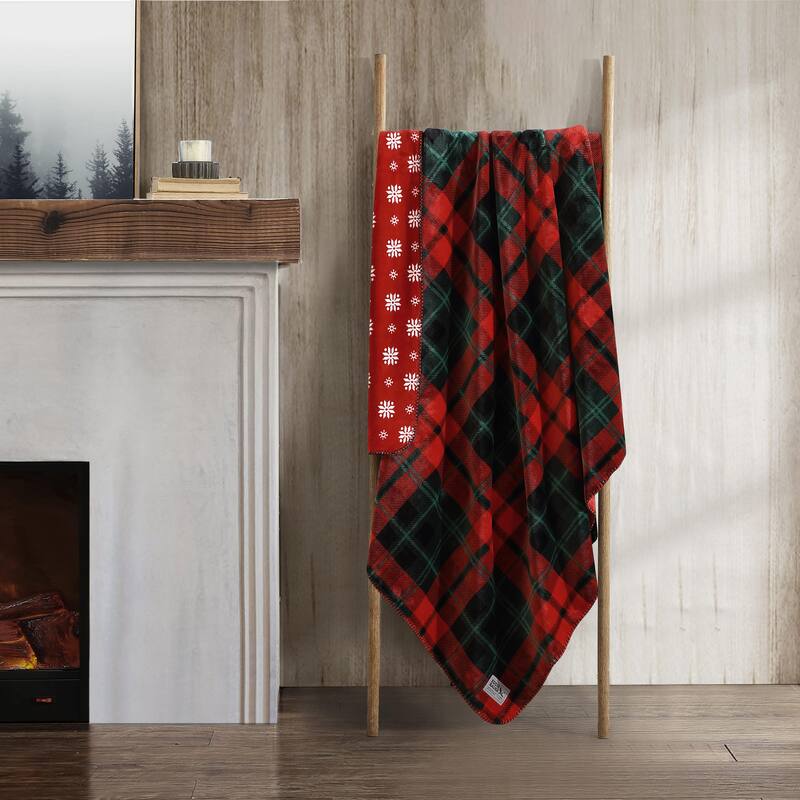 Eddie Bauer Printed Reversible Ultra Soft Plush Throw Blanket - Trailhead Plaid Red