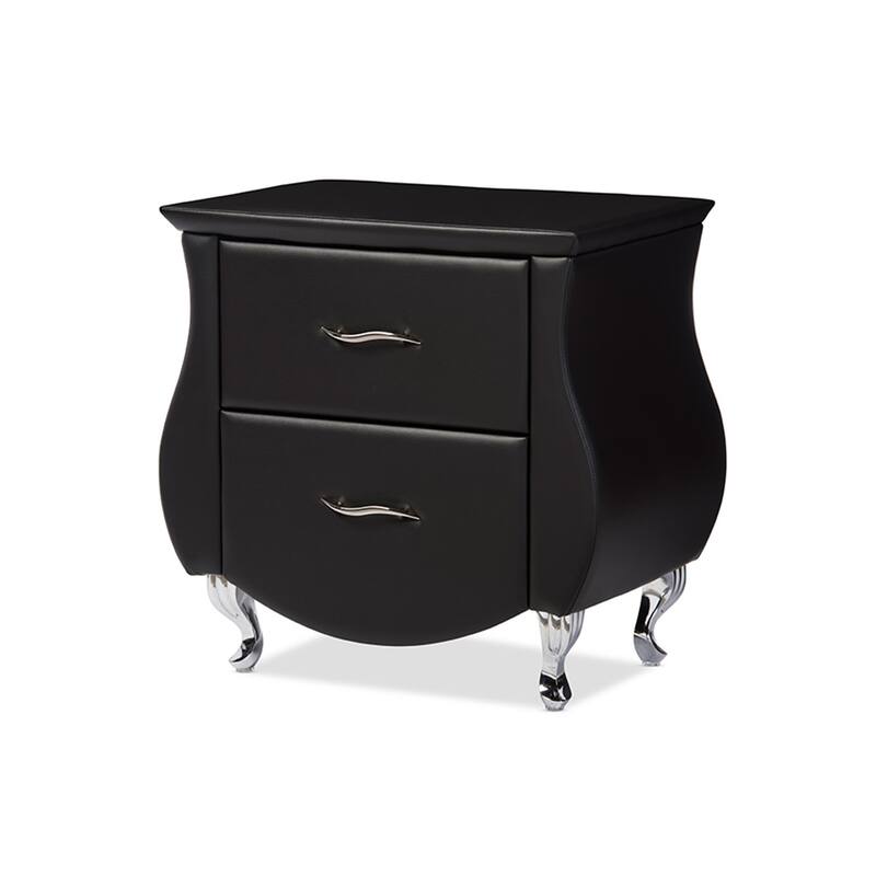 Modern Nightstand with 2 Drawers, Black Bedside Table, Steel Legs, Contemporary Accent Furniture