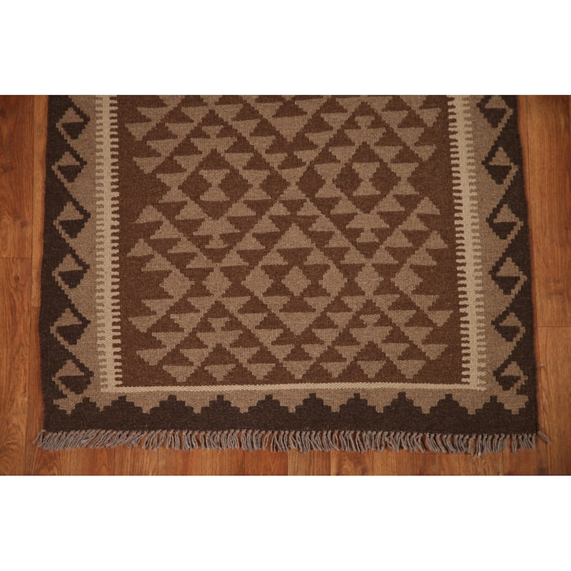 Geometric Kilim Oriental Area Rug Flat-weave Wool Carpet - 3'2" x 4'10"