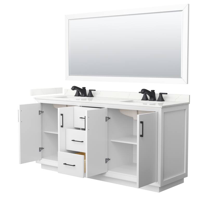 Strada 72-inch Double Vanity, Quartz Top, 70-inch Mirror