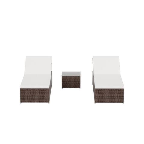 Rian 3-Piece Rattan Wicker Patio Chaise Lounge Set with 6 Positions, Cushions, & Table