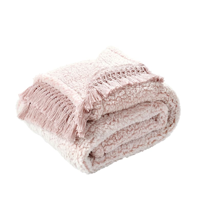 Lush Decor Sherpa Tassel Fringe Throw Blanket