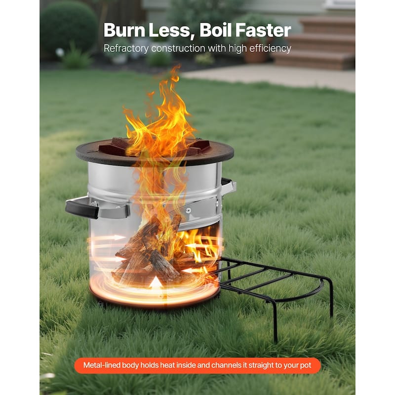 Portable Stainless Steel Rocket Stove for Camping, Wood Burning