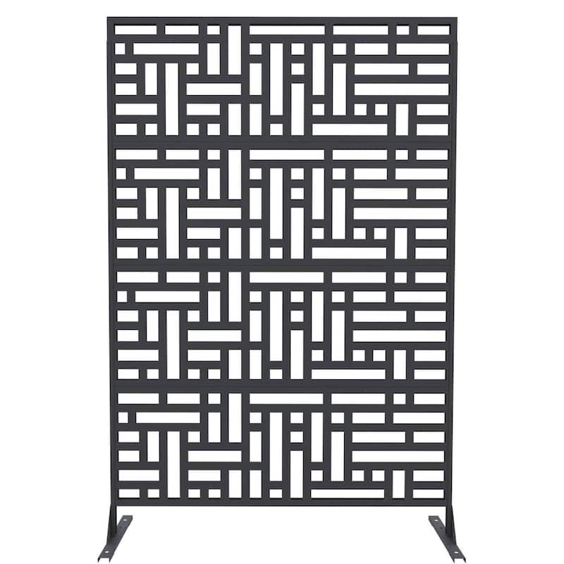 1 Pc Freestanding Decorative Metal Privacy Screen Outdoor with Stand for Balcony, Geometric - Black