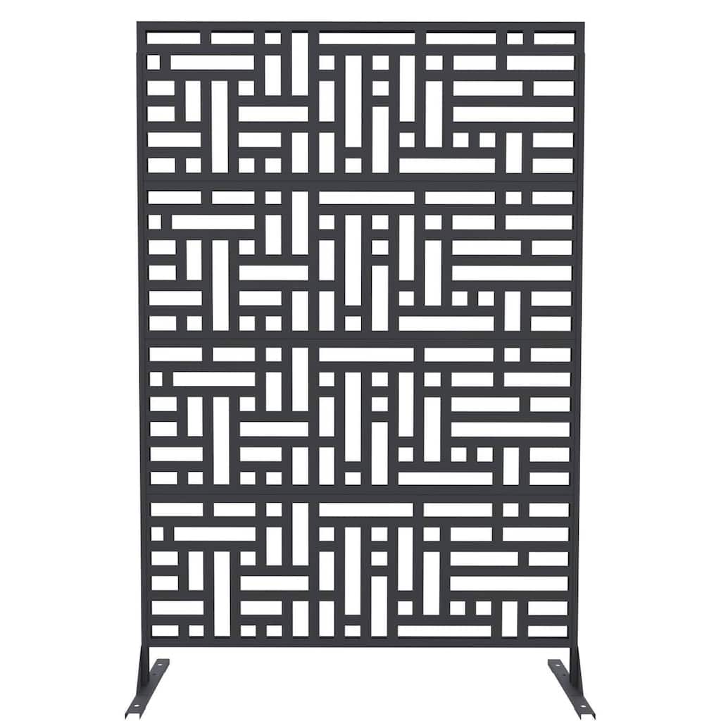 1 Pc Freestanding Decorative Metal Privacy Screen Outdoor with Stand for Balcony, Geometric