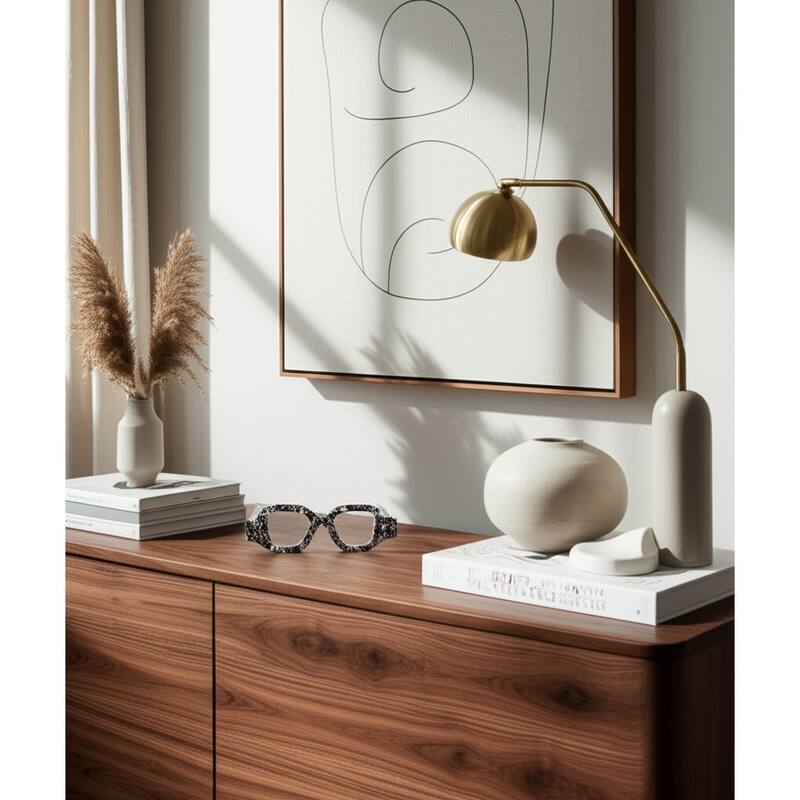 Stone Decorative Object Eyeglasses Shape Carved Sculptural Accent - 9" x 8" x 3" - White