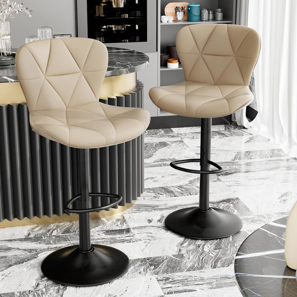 Bar Stools Set of 2,Adjustable Swivel Barstools, Faux Leather Bar Chairs,Upholstered Counter Height with High Backrest