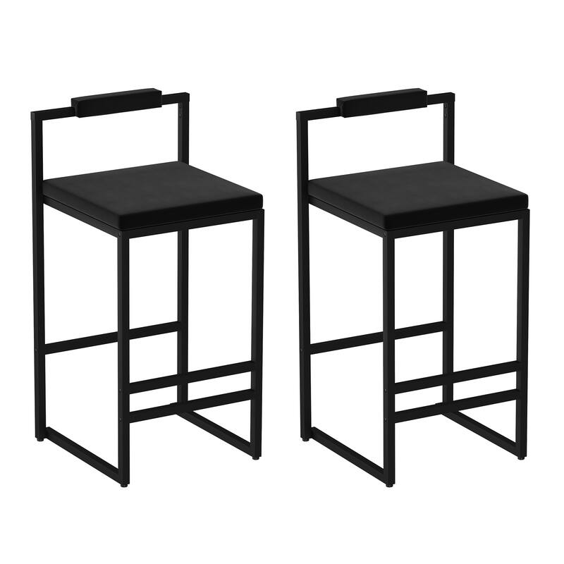Set of 2 Upholstered Velvet Bar Stools - Black
