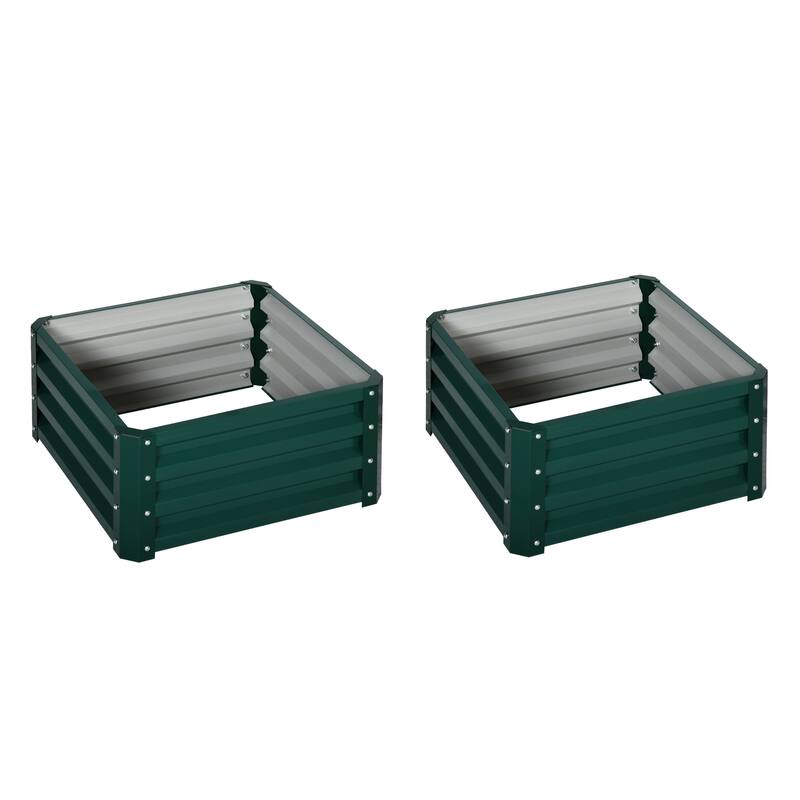 Outsunny 2' x 2' x 1' 2-Piece Raised Garden Bed Box with Steel Frame for Vegetables, Flowers, & Herbs, Green
