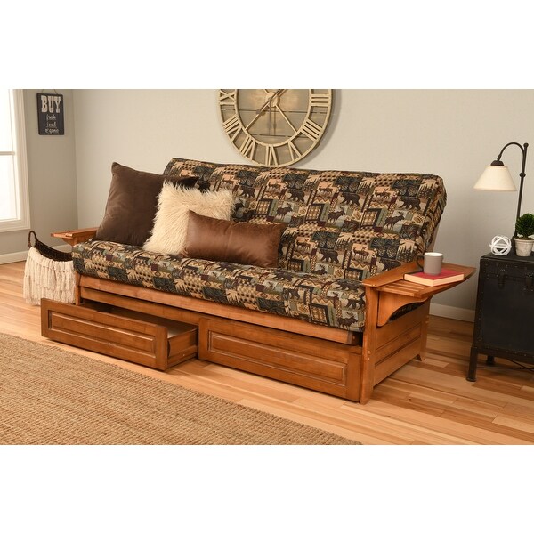 Copper Grove Dixie Oak Full size 2 drawer Futon Set with Mattress On Sale Bed Bath Beyond 8366442