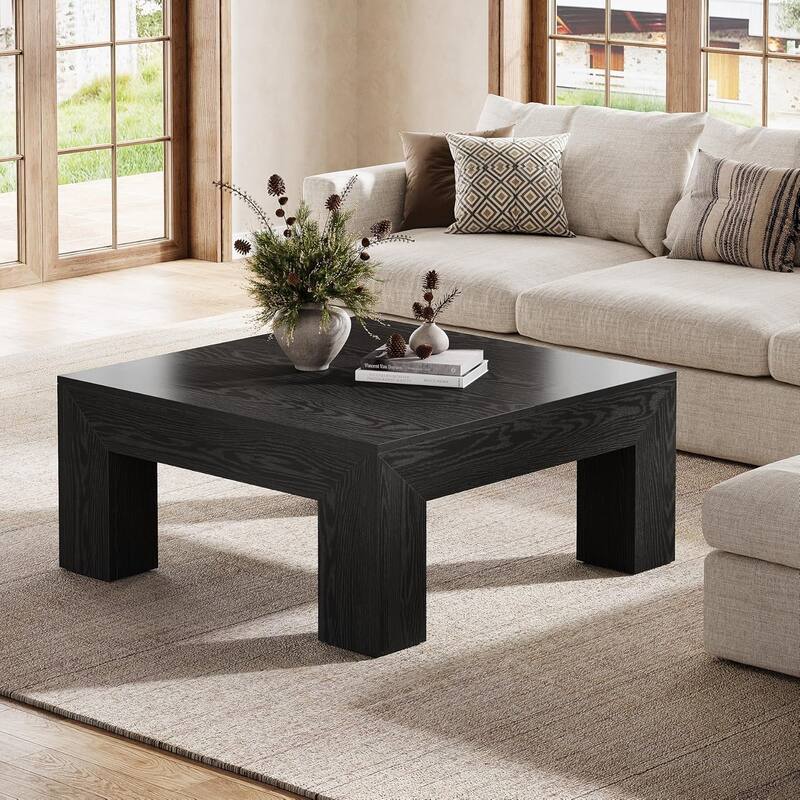 39.37-Inch Farmhouse Square Coffee Table for Living Room, Low Large Center Tea Accent Table