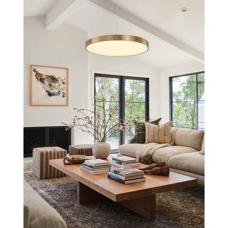 1-Light Brass LED Chandelier With A Clear Acrylic Beaded Diffuser