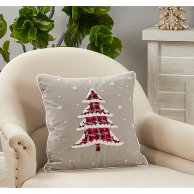 Throw Pillow With Plaid Christmas Tree Design