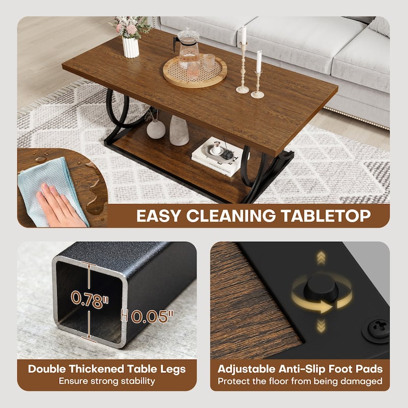 41.7-inch 2-Tier Rectangle Wood Coffee Table for Living Room - 41.7"L x 21.7"W x 17.7"H