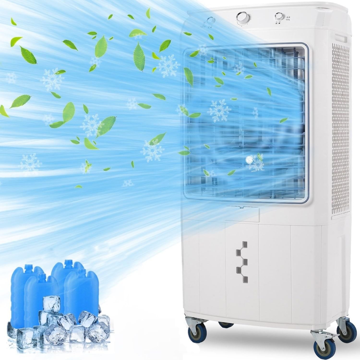 Evaporative Air Cooler for Warehouse, Portable Cooling Fan with Wheels