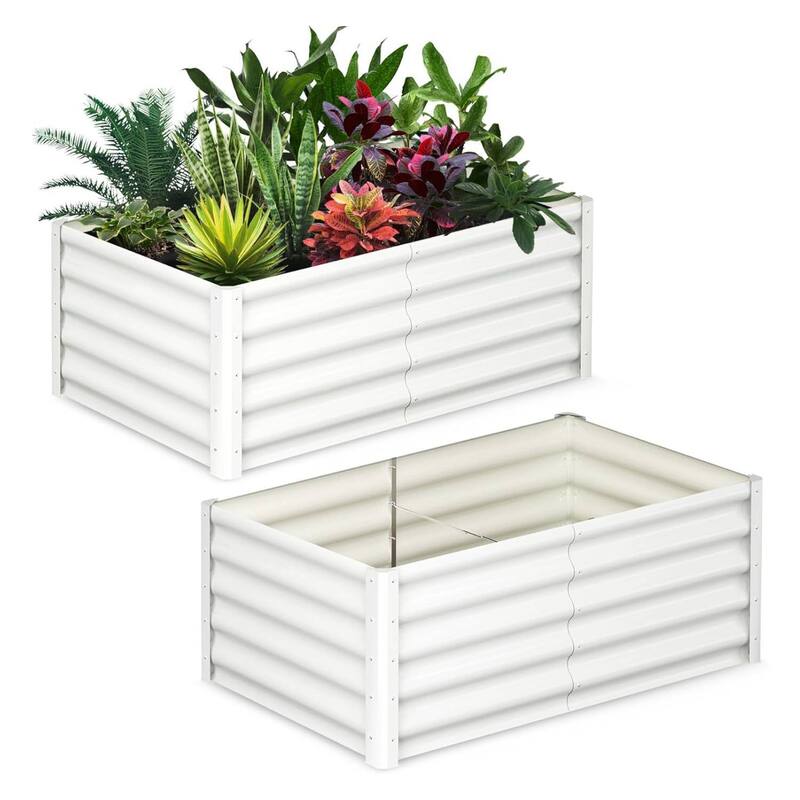 2PCS 6x3x1.5ft Galvanized Raised Garden Bed, Planter Boxes Outdoor for Vegetables, Herbs, Flowers - White