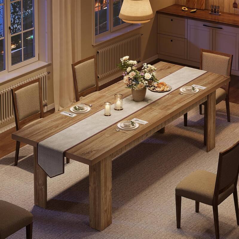 79" Long Kitchen Dining Table for 6-8 People, Rectangular Wooden Dinner Table
