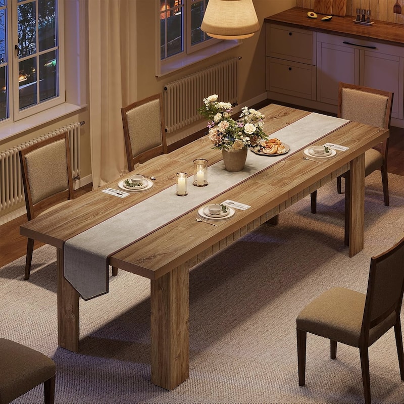 79" Rectangular Kitchen Dining Table for 6-8 People, Wooden Farmhouse Extra Long Dinner Table