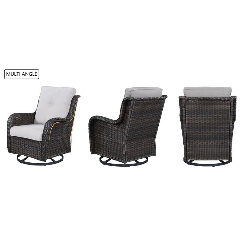 Gymojoy 5-piece Outdoor Wicker Swivel Rocking Chair Table with Ottoman