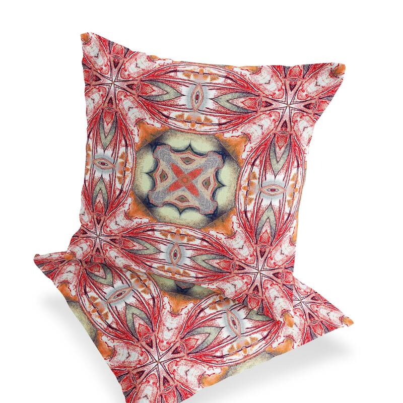 HomeRoots Set of Two 16" X 16" Green and Red Blown Seam Floral Indoor Outdoor Throw Pillow - 16.00' X '16.00' X '5.00