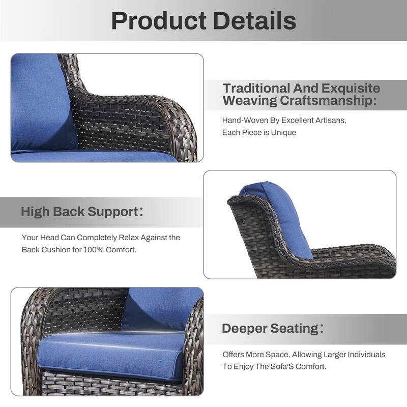 Gymojoy 5-Piece Outdoor Furniture Set, 2 Patio Chairs, 2 Ottomans & 55K BTU Fire Pit Table