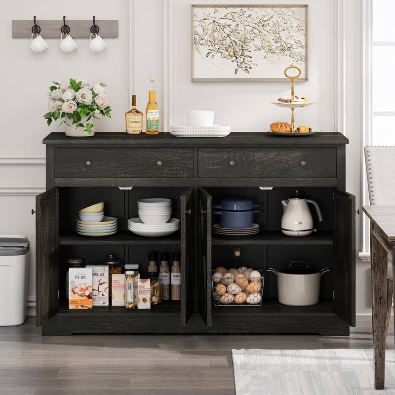 Retro-Style Sideboard Buffet Cabinet Storage cabinet with 2 Drawers and Adjustable Shelves, for Dining Rooms, Black Brown