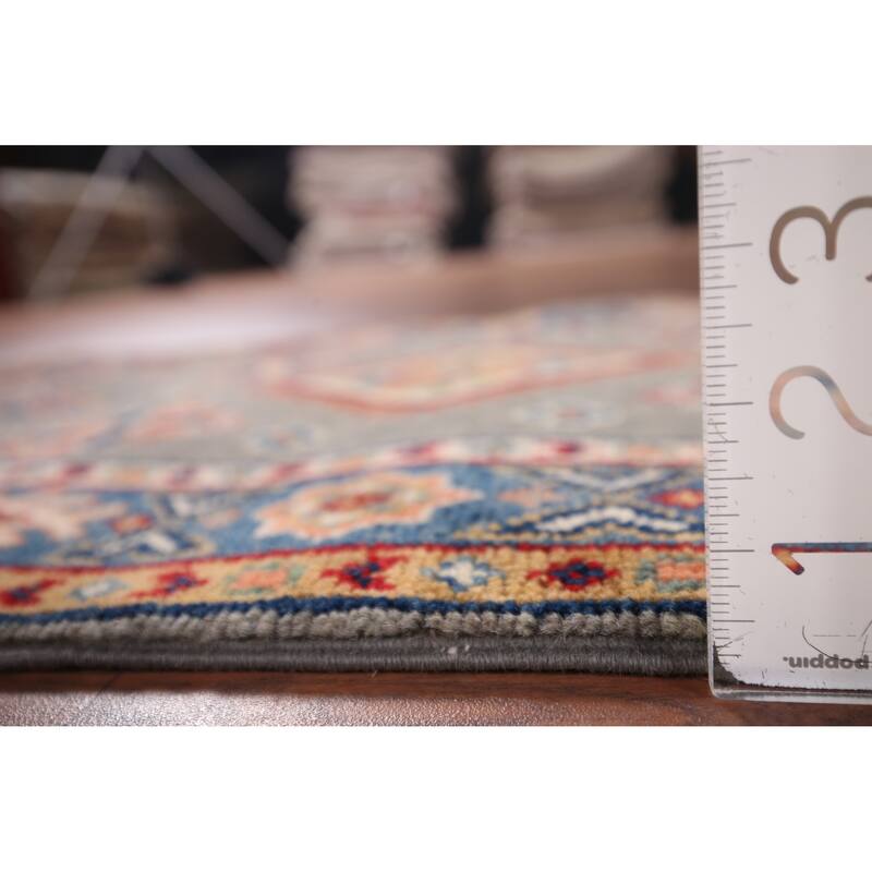Hand Knotted Oriental 100% Wool Carpet Traditional Geometric Greys & Charcoal Kazak Area Rug - 3' 1'' X 2' 0''