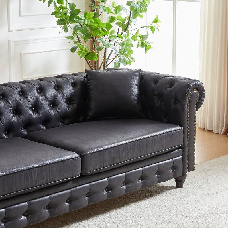 85.5" Tech Fabric Sofa with Rolled Arms and Button Tufted Design