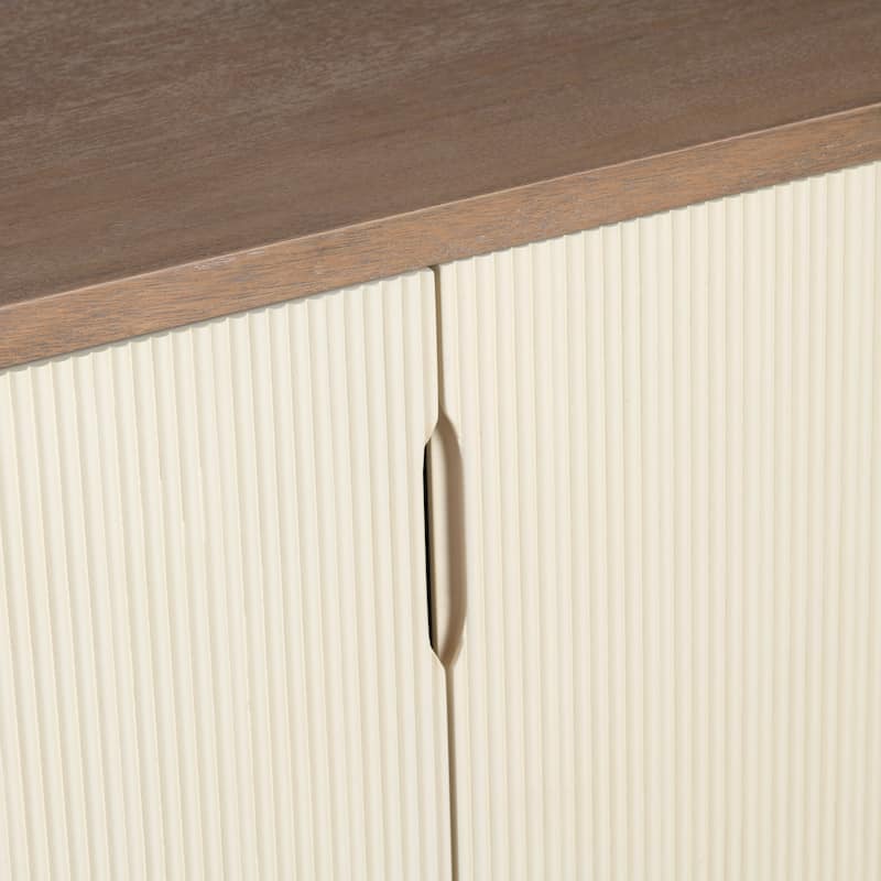 74 in. Brown Solid Wood 4 Door Media Credenza_Sideboard