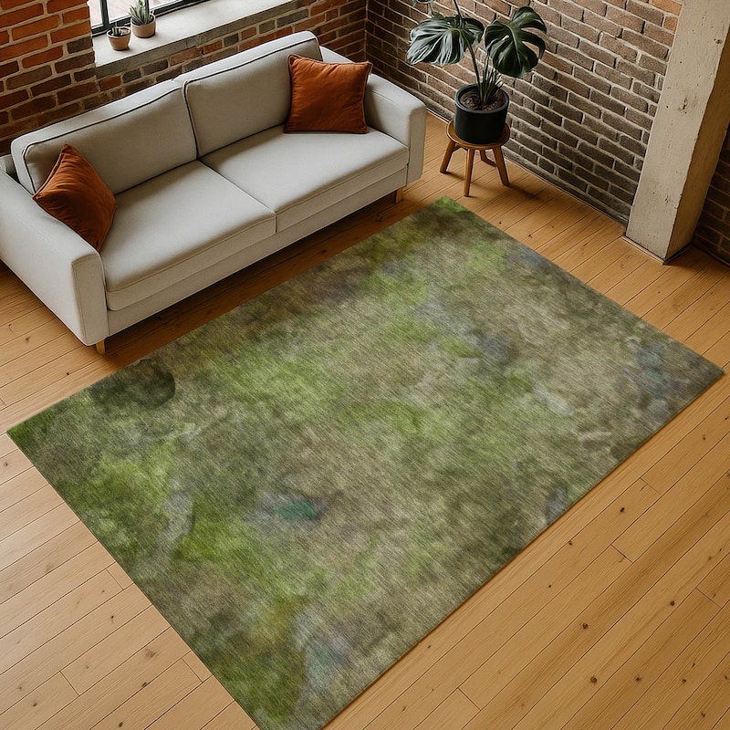 Machine Washable Indoor/ Outdoor Abstract Contemporary Chantille Rug