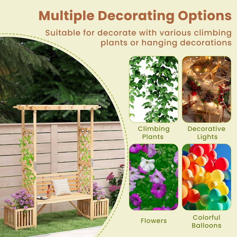Costway Patio Garden Bench Arbor Arch with Pergola Planting Box Side - Wood - See Details