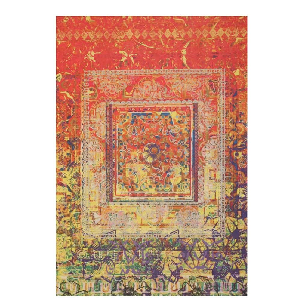 Multicolored Machine-Made Polyester Transitional Distressed Bohemian Moderno Rug, 5'11 x 8'10, Vibrant Accent - L
