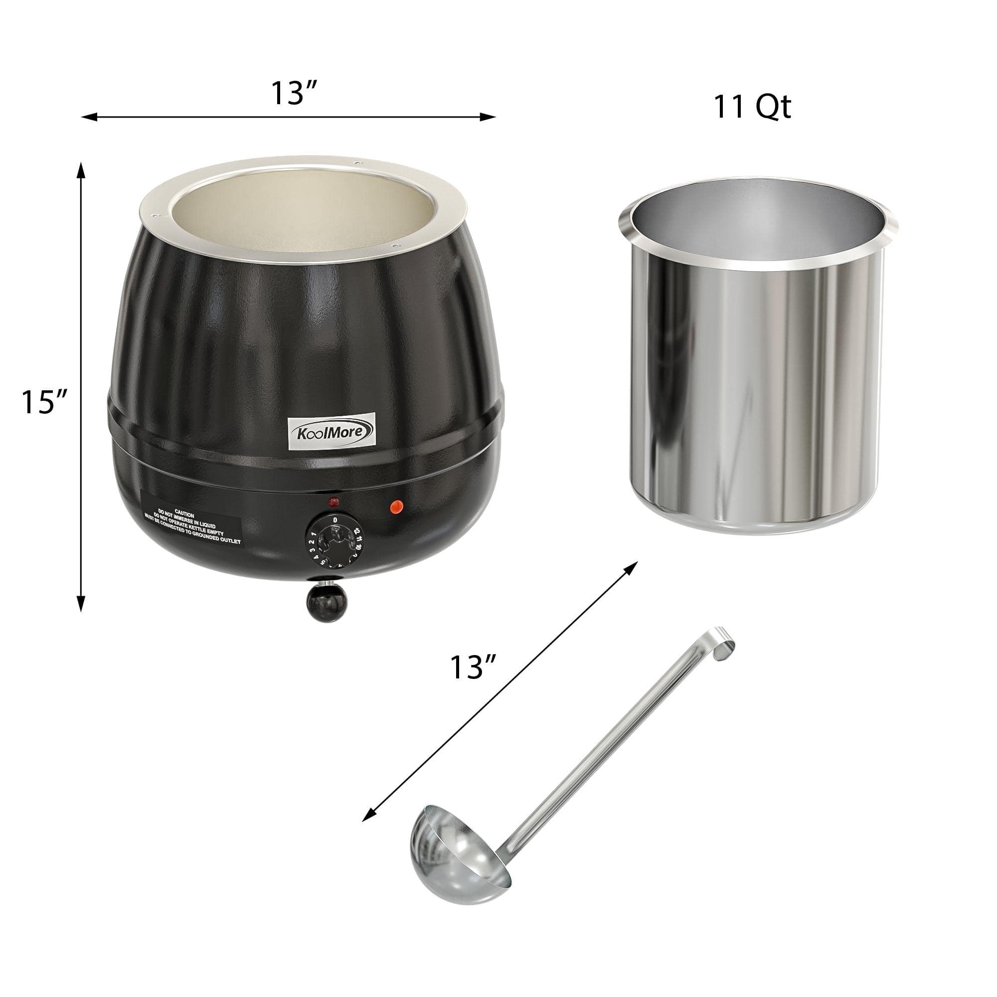11.5 qt. Black Stainless Steel Commercial Soup Warmer and Removable