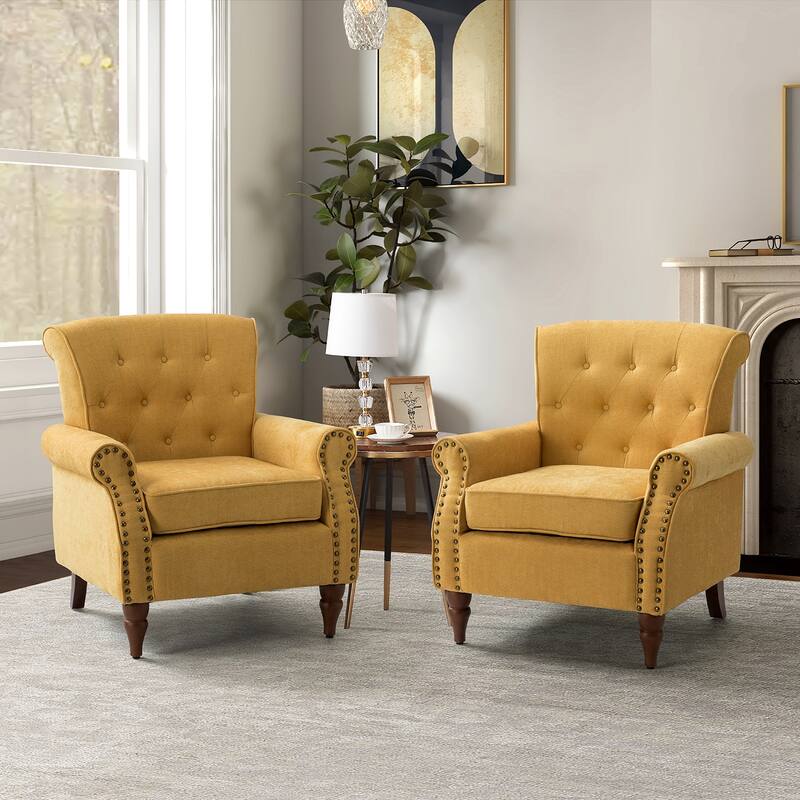 Indiges Comfy Upholstered Accent Armchair with Tufted Back Set of 2 for Bedroom Reading Office
