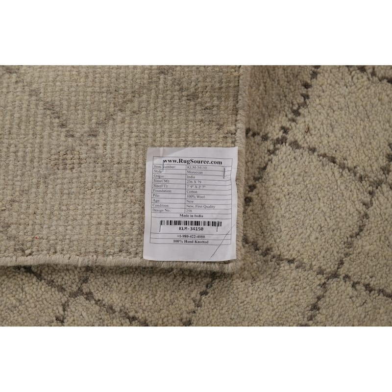 Trellis Moroccan Runner Rug Handmade Oriental Wool Carpet - 2'7" x 7'9"