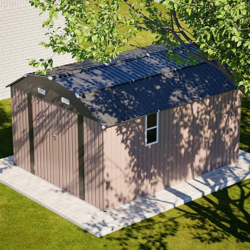 10' x 12' Outdoor Storage Shed, Heavy-Duty Rust-Resistant Steel Tool Shed with Floor Frame Kit
